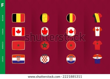 Collection of flags of Group F soccer tournament, a set of vector icons. Vector illustration.