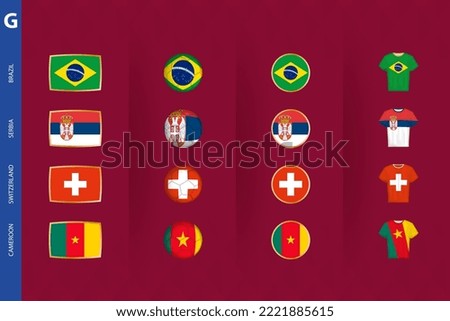 Collection of flags of Group G soccer tournament, a set of vector icons. Vector illustration.