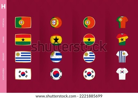 Collection of flags of Group H soccer tournament, a set of vector icons. Vector illustration.