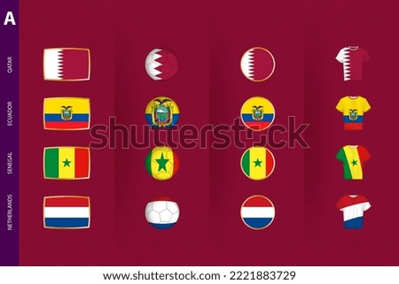 Collection of flags of Group A soccer tournament, a set of vector icons. Vector illustration.
