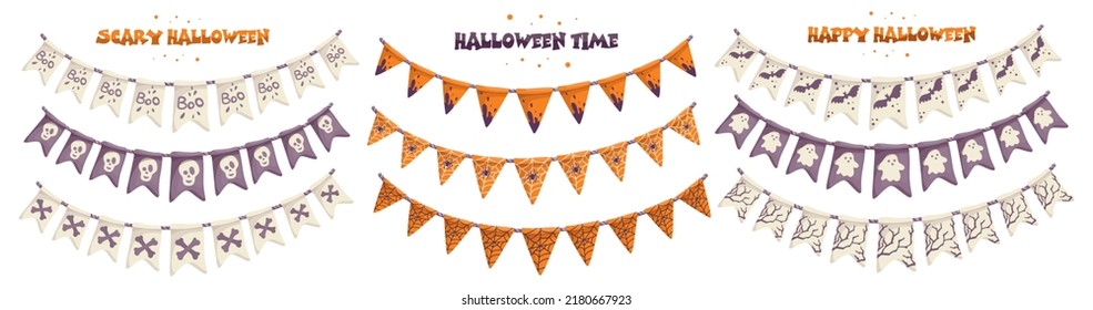 Collection of flags for Halloween autumn holiday.Cartoon vector graphic