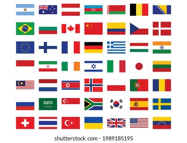 Collection of flags, most popular world flags Vector