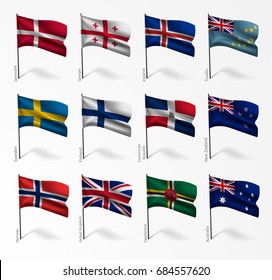 Collection of flags of world on flagpole