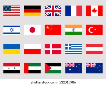 Collection of flags of the world on a white background. Vector illustration.