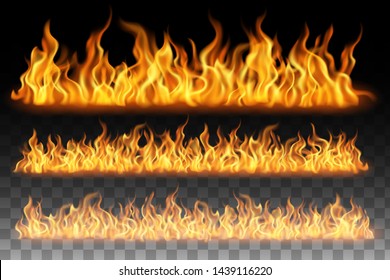 Collection of flame effect isolated on transparent background, vector art and illustration.