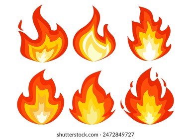 collection of flame illustrations in flat style. set of colored flame vector icons.