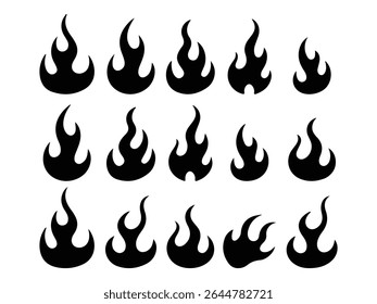Collection of flame shapes isolated on white background. classic 90s style, motorcycle and hot rod car style. Old school, retro tattoos