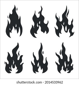 Collection of flames in black. Fire for logos.