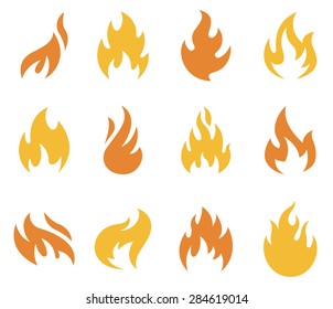 A collection of flames and fire icons and symbols.
