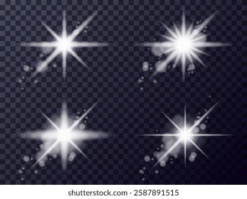 Collection of flashes of light. Vector illustration on transparent background
