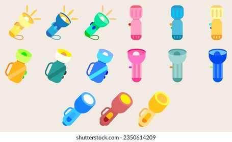 Lámpara de recogida con un haz luminoso. Batería de la lámpara eléctrica alimentada.Conjunto de linterna de bolsillo.