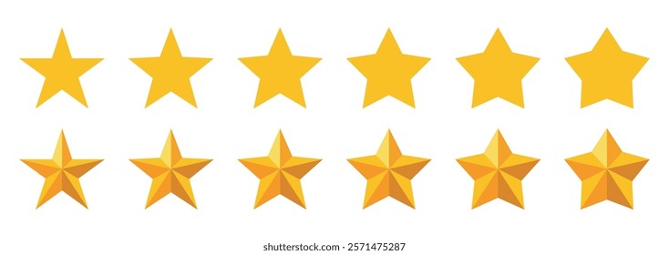 Collection of Flat and 3D Gold Star Icon Types for Web Ratings and Reviews, Social Media and Apps