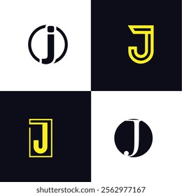 Collection of flat abstract letter J logo and monogram design with vector template