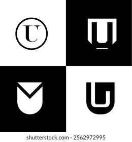 Collection of flat abstract letter U logo and monogram design with vector template