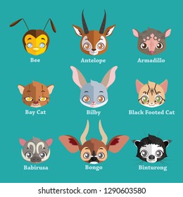 Collection of flat animal face avatars svg