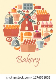 Collection of flat bakery icons. in the form of a circle Vector illustration