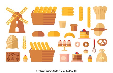 Collection of flat bakery icons. Vector illustration