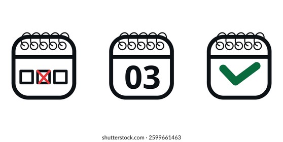 Collection of flat calendar icons with different shapes. Vector illustration of calendar icon with specific day marked, day 03.