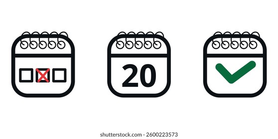 Collection of flat calendar icons with different shapes. Vector illustration of calendar icon with specific day marked, day 20.