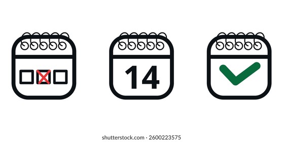 Collection of flat calendar icons with different shapes. Vector illustration of calendar icon with specific day marked, day 14.