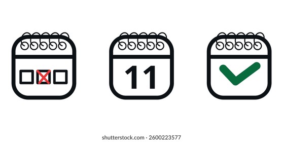 Collection of flat calendar icons with different shapes. Vector illustration of calendar icon with specific day marked, day 11.