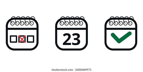 Collection of flat calendar icons with different shapes. Vector illustration of calendar icon with specific day marked, day 23.