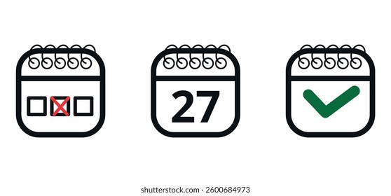 Collection of flat calendar icons with different shapes. Vector illustration of calendar icon with specific day marked, day 27.
