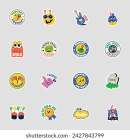 Collection of Flat Cartoon Stickers 

