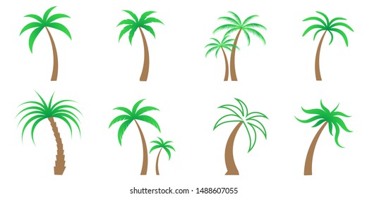 Collection of flat Coconut trees Icon. Can be used to illustrate any nature or healthy lifestyle topic.