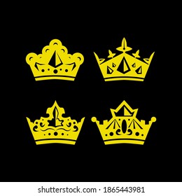 Colección de coronas decorativas planas sobre fondo negro