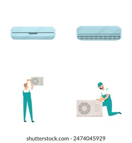 Collection of flat design air conditioning service and installation vector icons