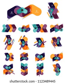 Collection of flat design geometric infographic diagrams, arrow shape vector sticker or labels, price tags, offer promotion badges, icon designs, paper style layouts for option data graphic