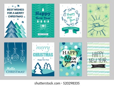 collection flat design greeting cardsvector illustration hand stock promotional christmas cards