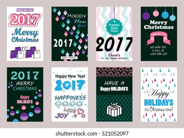 Collection of flat design greeting cards,vector illustration.Hand drawn vintage,modern and retro placard set with lettering.For promotional material,website and mobile app,marketing,newsletter and ads