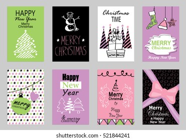 Collection of flat design greeting cards,vector illustration.Hand drawn vintage,modern and retro placard set with lettering.For promotional material,website and mobile app,marketing,newsletter and ads