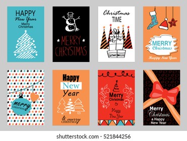 Collection of flat design greeting cards,vector illustration.Hand drawn vintage,modern and retro placard set with lettering.For promotional material,website and mobile app,marketing,newsletter and ads
