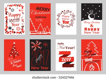 Collection of flat design greeting cards,vector illustration.Hand drawn vintage,modern and retro placard set with lettering.For promotional material,website and mobile app,marketing,newsletter and ads