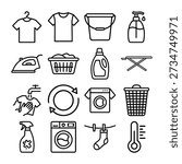 Collection of flat design household items and laundry accessories vector illustration set Vector Icon Bundle
