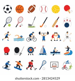 Collection of flat design icons representing various daily activities and common objects