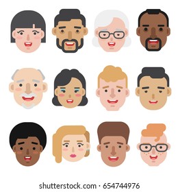 Collection of flat design illustrations. Cute vector male and female avatars of different age.