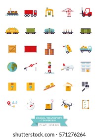 Collection of flat design isolated cargo, transport, shipping and logistics icons