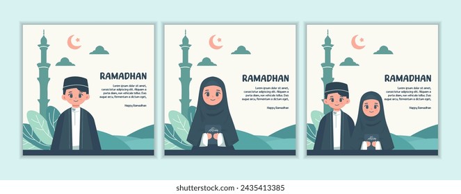 collection of flat design Ramadan Kareem posters. vector illustration