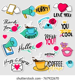 Collection of flat design social network stickers. Set of stickers, pins, patches and badges vector illustration. Stickers for mobile messages, chat, social media, online communication, networking