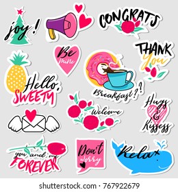 Collection of flat design social network stickers. Set of stickers, pins, patches and badges vector illustration. Stickers for mobile messages, chat, social media, online communication, networking