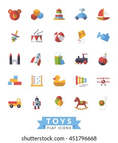 Collection of flat design children??s toys icons on white background