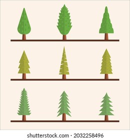 collection of flat design trees with different and beautiful color styles for illustration.