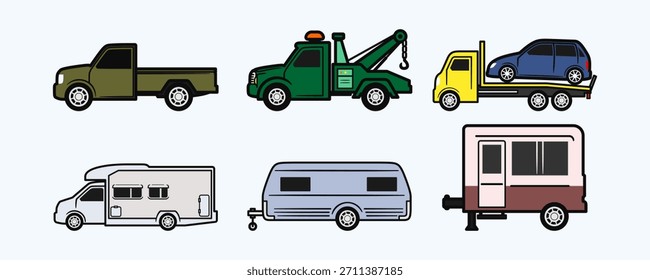 Kollektion von Flat Design Vehicles Trucks RVs und Anhänger