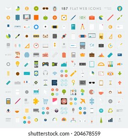 Collection of Flat Design Web Icons. Technology, Mobile Communication, Business and Marketing Elements. May be used for Application UX and UI Design.