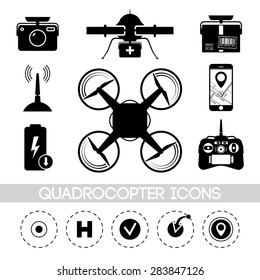 Collection flat drone icons. 