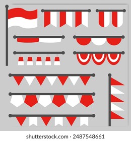Collection of flat element vector flags for Indonesian independence day